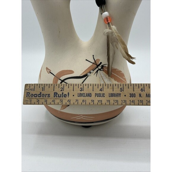 Native American Indian Pottery Feather Arrow Wedding Vase Signed Little Red - Picture 8 of 9